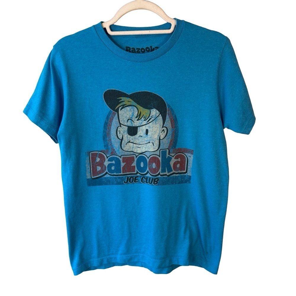 Bazooka Joe Club Blue Graphic Tee Size S Y2K Retro Streetwear Casual Nostalgic